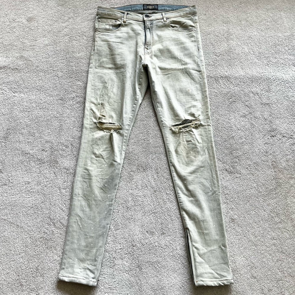 ORO LOS ANGELES PAINT SPLATTER DISTRESSED KNEE JEANS MENS SIZE - Picture 9 of 10